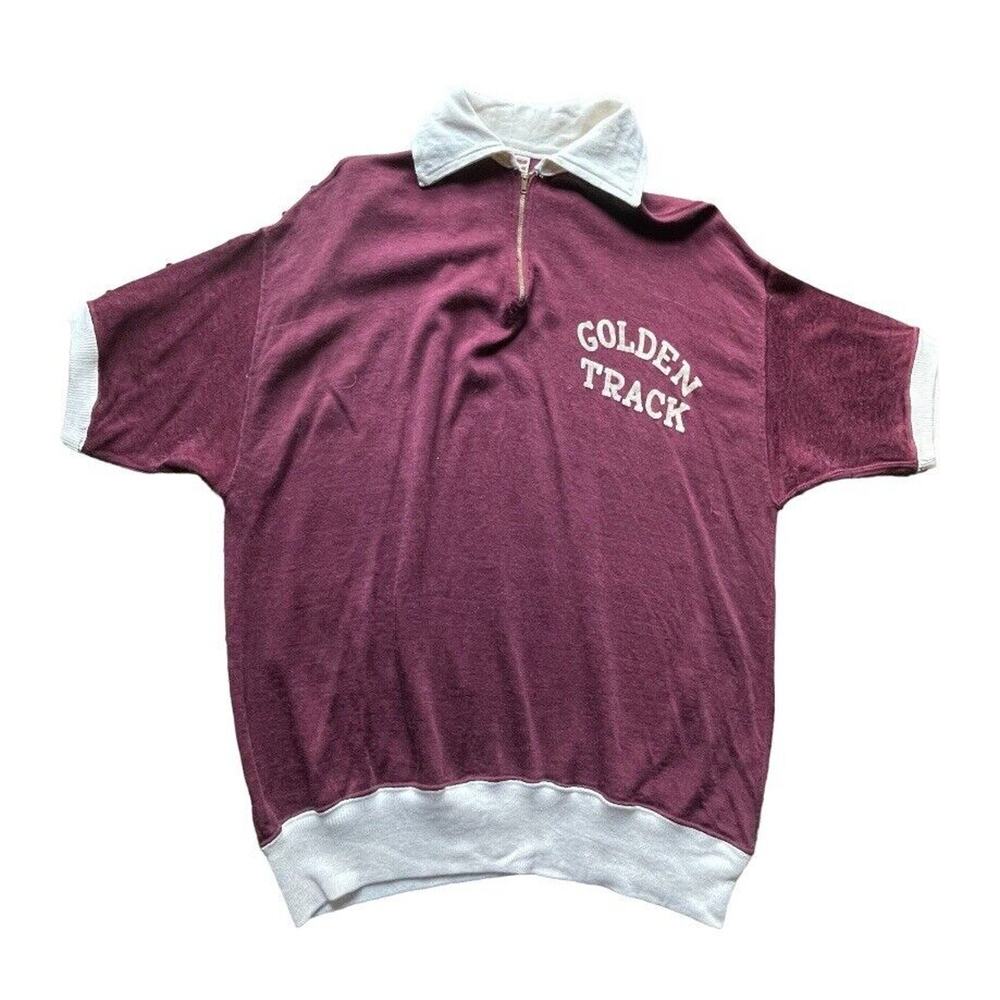 Vintage Polo Shirt Mens Large/46 Maroon Southern Miss Golden Track Zip 40s 50s